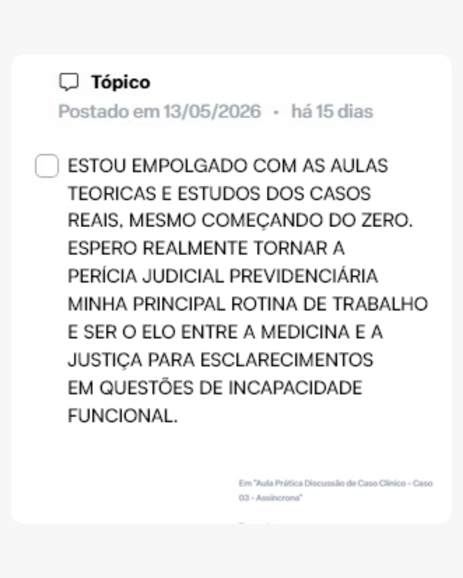 Aluno empolgado com as aulas teóricas e estudos de casos reais, mesmo começando do zero.